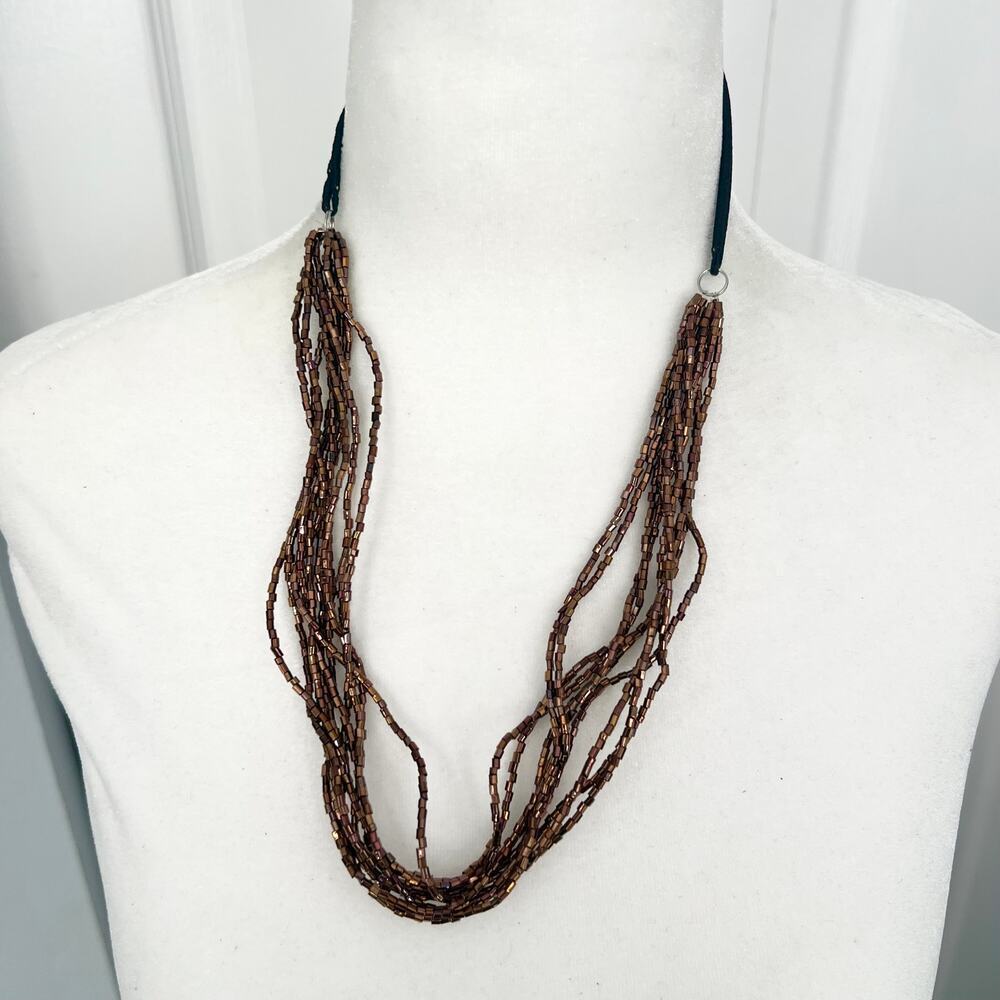 🍭6/$30 Brown seed bead boho multistrand necklace